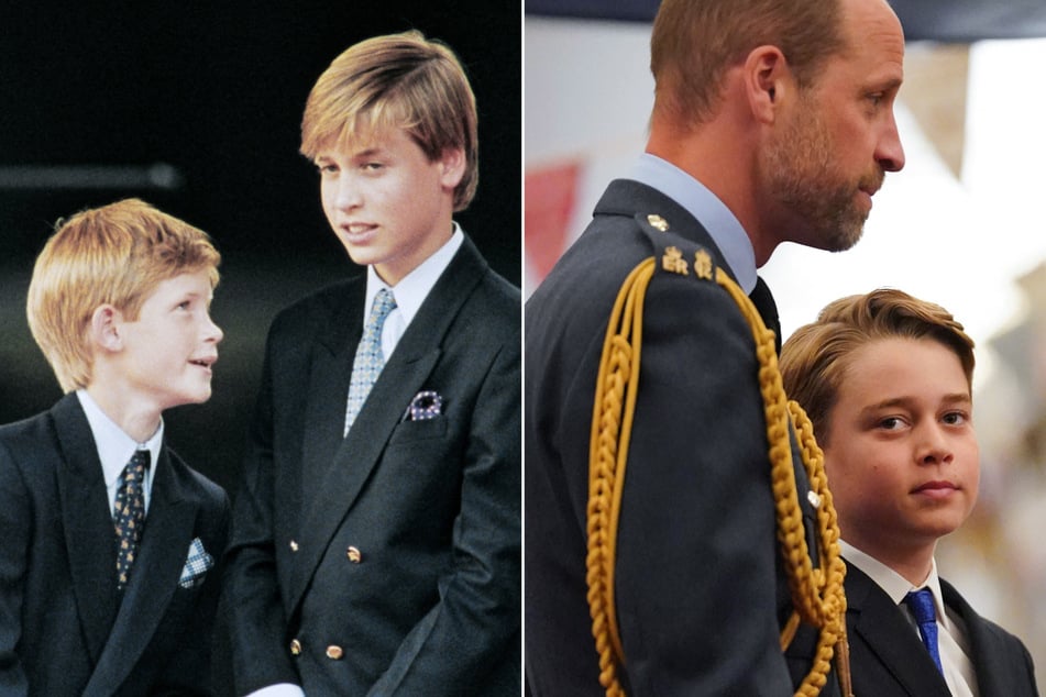 Prince George (r.) bears a striking resemblance to his father William (second from l.) at the same age.