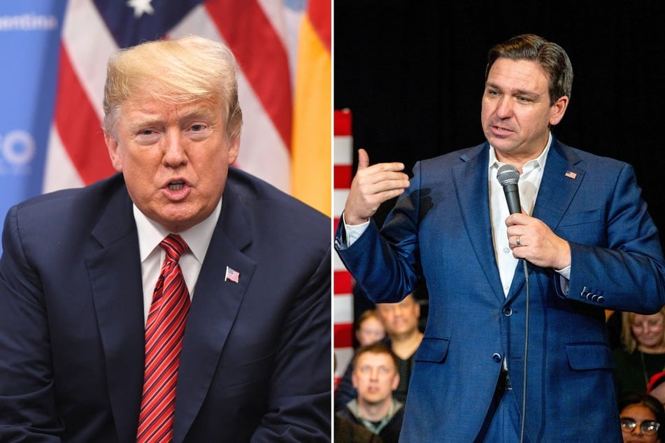 On Thursday, Florida Governor Ron DeSantis (r.) vowed to allow Donald Trump (l.) to vote in Florida despite his recent felony conviction.