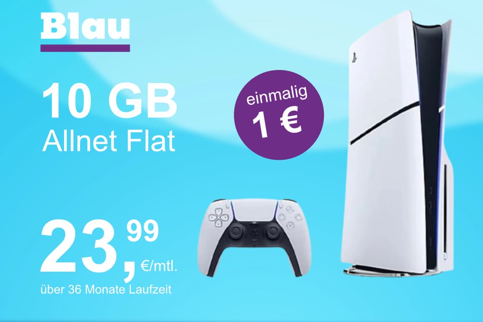Die PS5 Digital Slim Edition im Blau Allnet S inkl. 10 GB für einmalig nur 1 Euro.