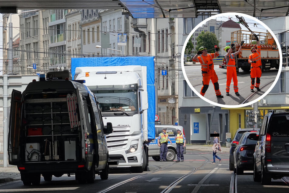 Dresden: Unfall sorgt für Ausfall: Laster reißt Straßenbahn-Leitung in der Altstadt ab