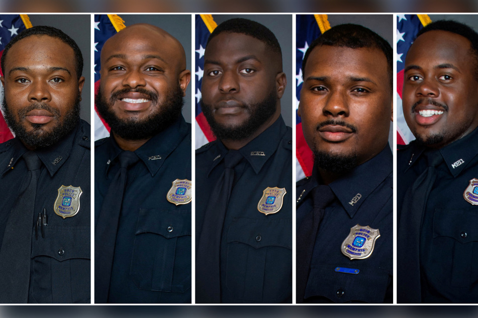 The five officers involved in Tyre's death: (from l. to r.) Demetrius Haley, Desmond Mills, Jr., Emmitt Martin III, Justin Smith, and Tadarrius Bean.