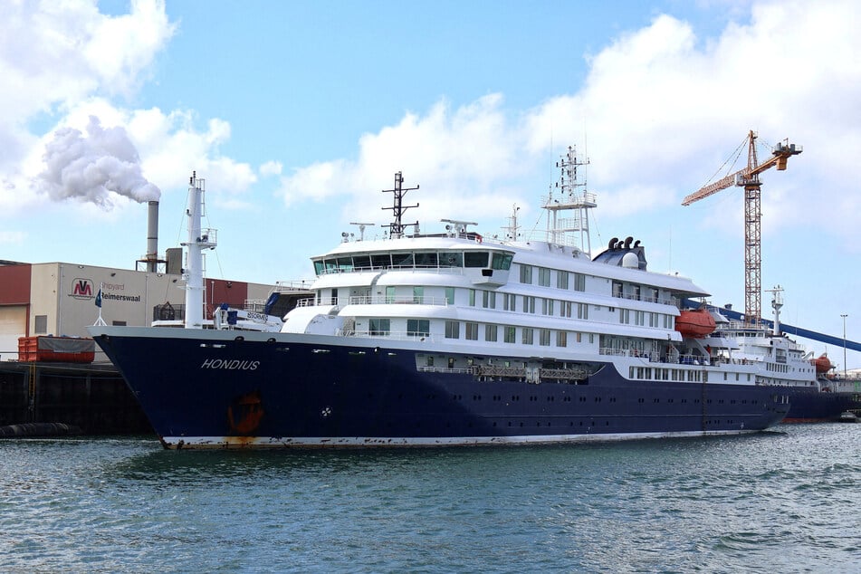 The cruise ship MV Hondius is pictured in Vlissingen, Netherlands, on May 17, 2025.