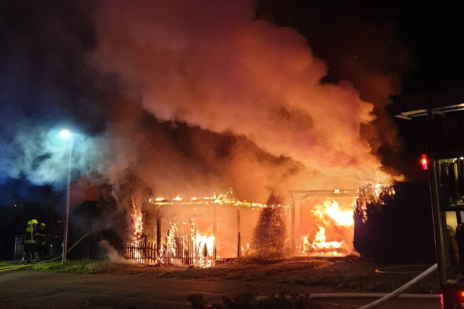 In der Hermann-Löns-Straße in Borna-Heinersdorf brannten am 26. August ein Carport und ein Mecredes Vito lichterloh.