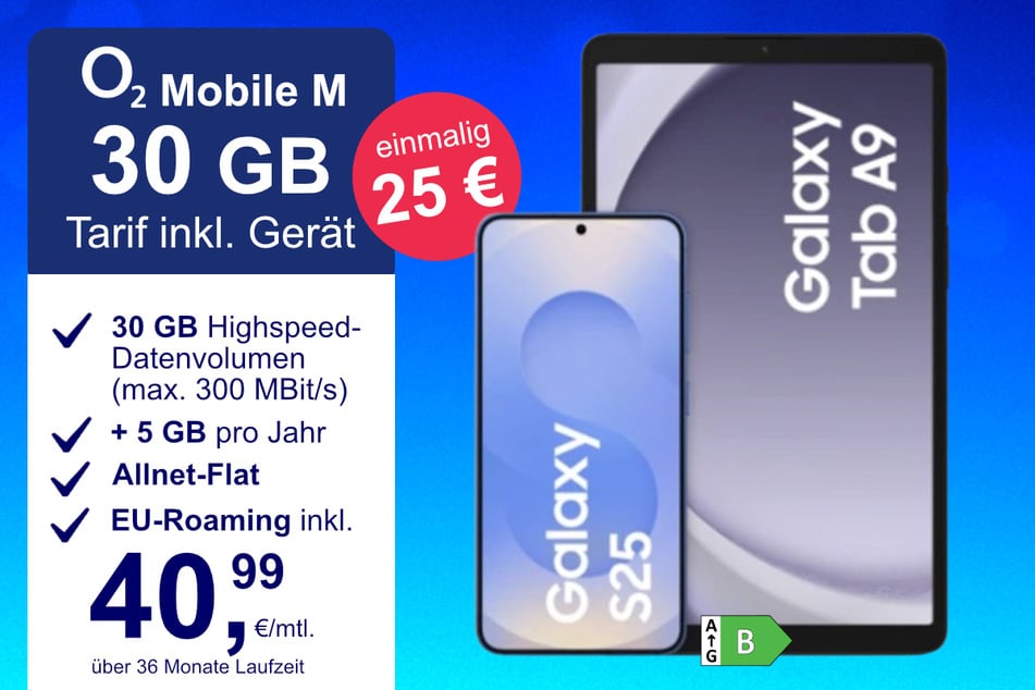 Das Samsung Galaxy S24 + Tab A9 im o2 Mobile M für einmalig 25 Euro.