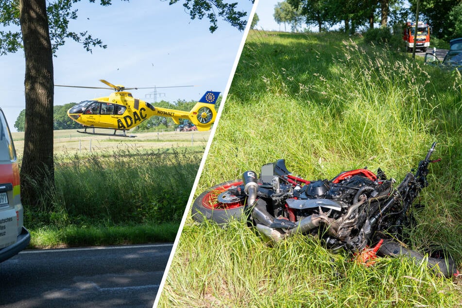 Rettungskräfte, Notarzt und ein Hubschrauber waren im Großeinsatz - die Straße ist immer noch gesperrt.