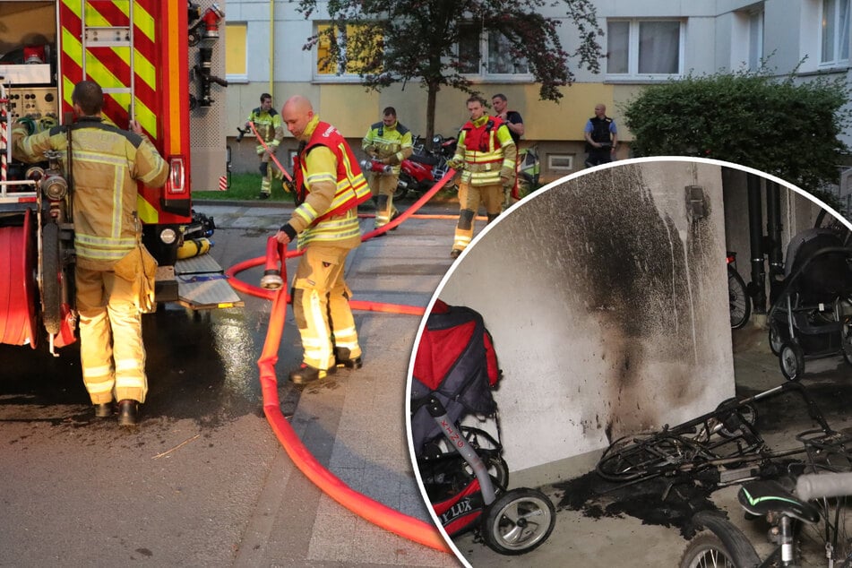 Dresden: Kellerbrand in Dresdner Hochhaus: Kinderwagen abgefackelt