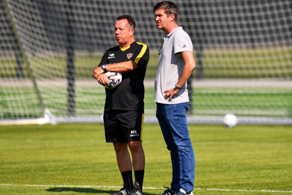 Dynamo-Trainer Markus Kauczinski (l.) muss aus die Neuen, die Ralf Becker geholt hat, in die Mannschaft einbauen.
