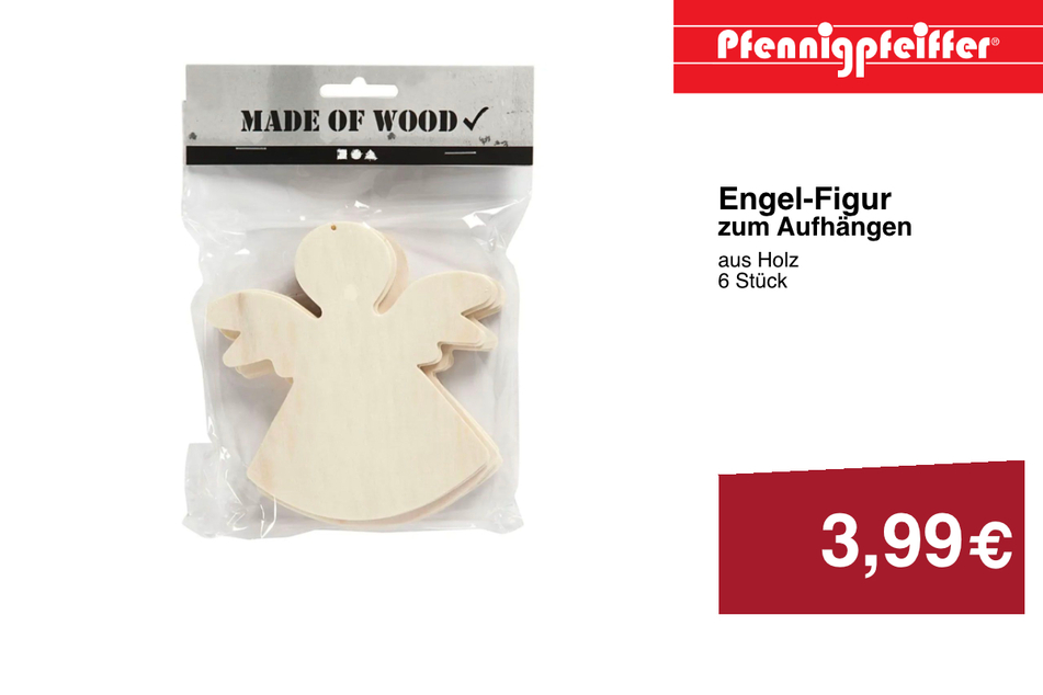 Diese schönen Engel-Figur zum Aufhängen erhaltet Ihr für nur 3,99 Euro. In den Pfennigpfeiffer Filialen am Donnerstag (16.11.) und Freitag (17.11.) sogar mit extra 10 Prozent Rabatt.