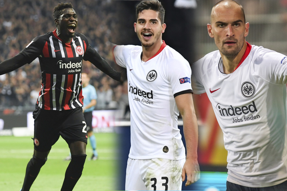 Die Fotomontage zeigt die Eintracht-Kicker Danny da Costa (l.), André Silva (m.) und Bas Dost.
