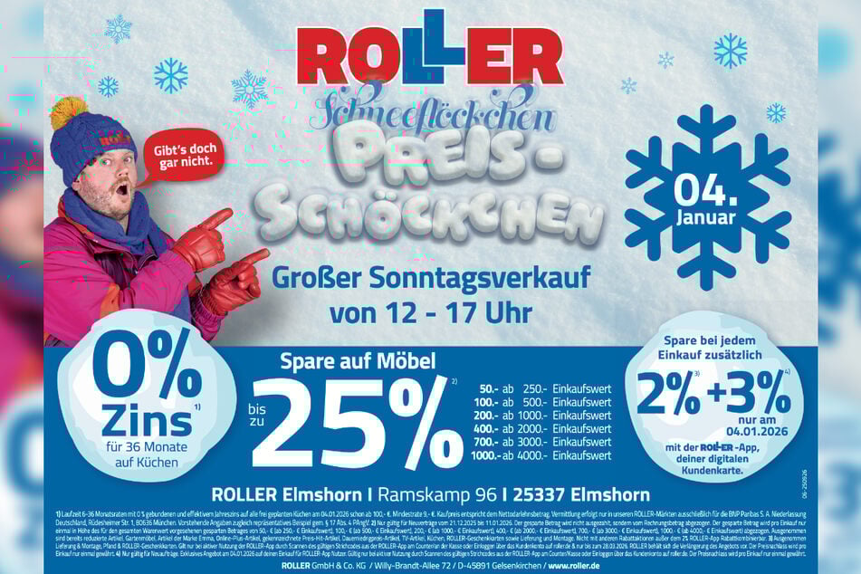 Zum verkaufsoffenen Sonntag (4.1.) bei ROLLER in Elmshorn gibt's unzählige Aktionen und Angebote.