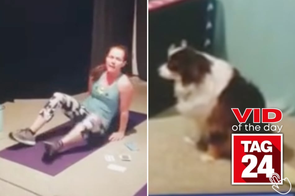 Today's Viral Video of the Day features a woman who caught her dog mimic her gym routine in an uncanny way!