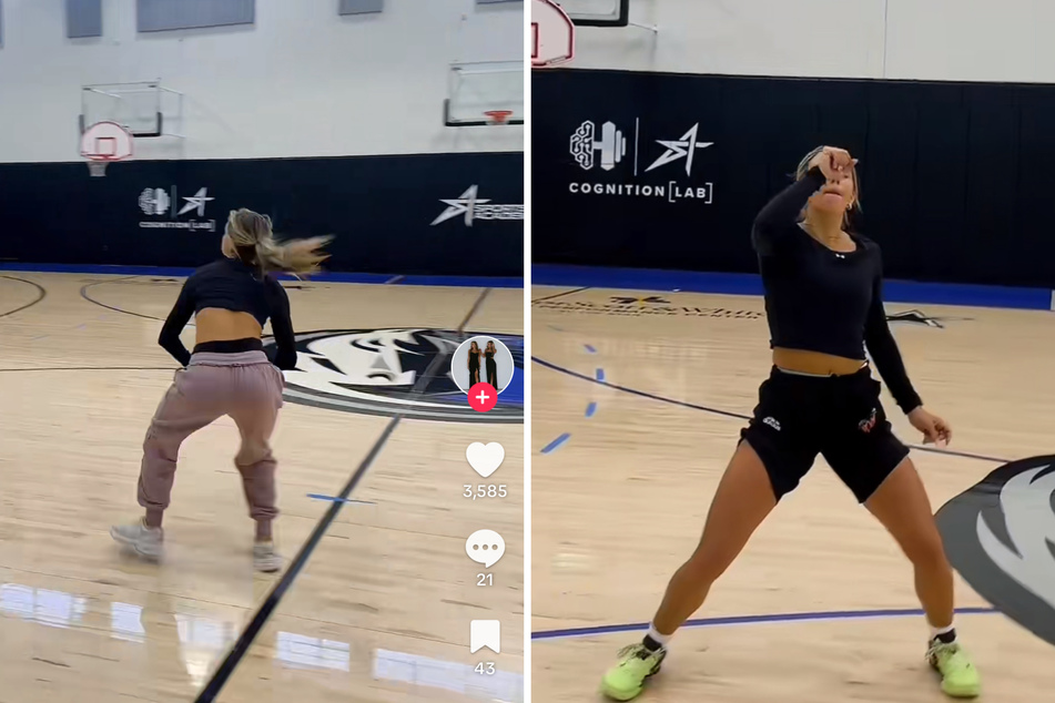 The Cavinder twins are back twining on the basketball court with an epic trick shot that has fans' minds blown on TikTok.