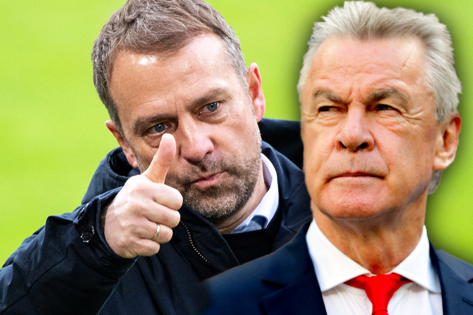 Trainer-Legende Ottmar Hitzfeld (72, r.) hat die historische Leistung des scheidenden Bayern-Coaches Hansi Flick (56) gewürdigt.