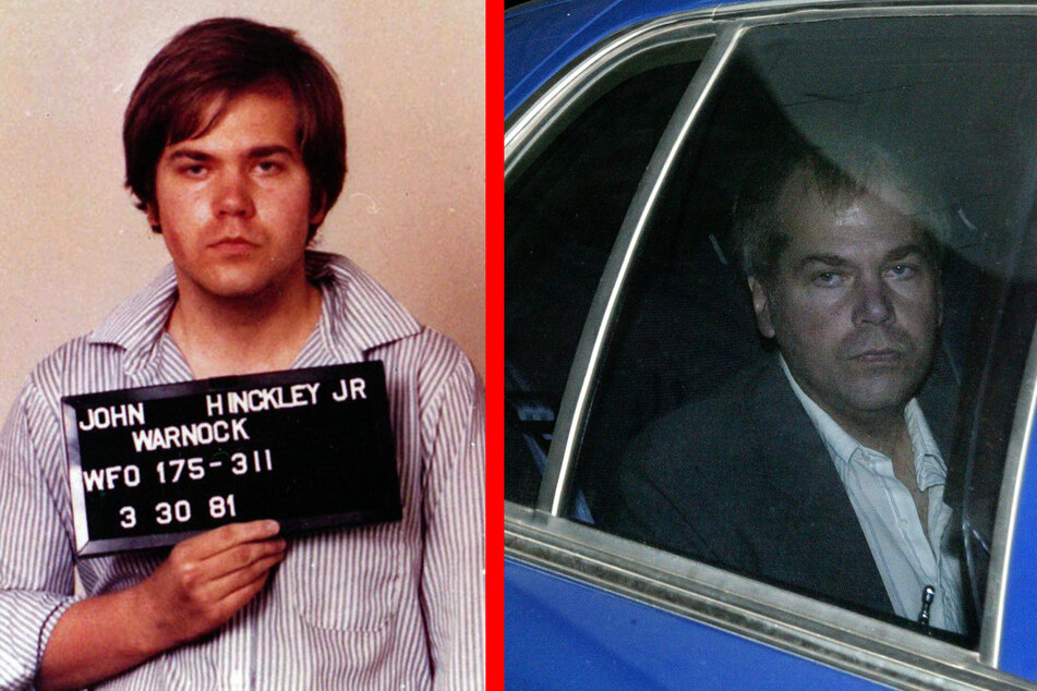 John Hinckley 1981 bei seiner Festnahme und bei seiner letzten Anhörung im Jahr 2003.