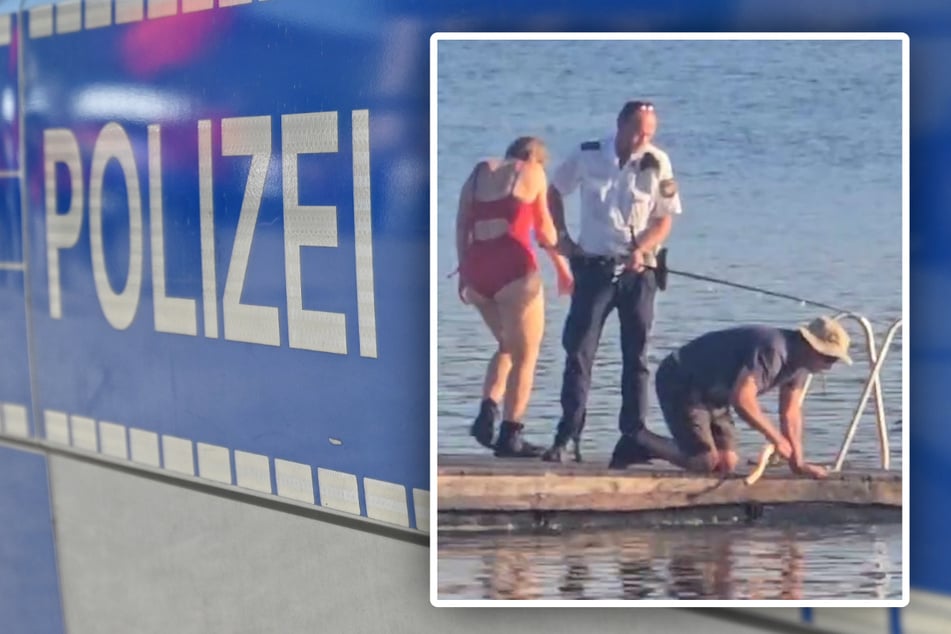 Die Polizei musste den Waller erlegen, Angler bargen das Tier anschließend aus dem See.