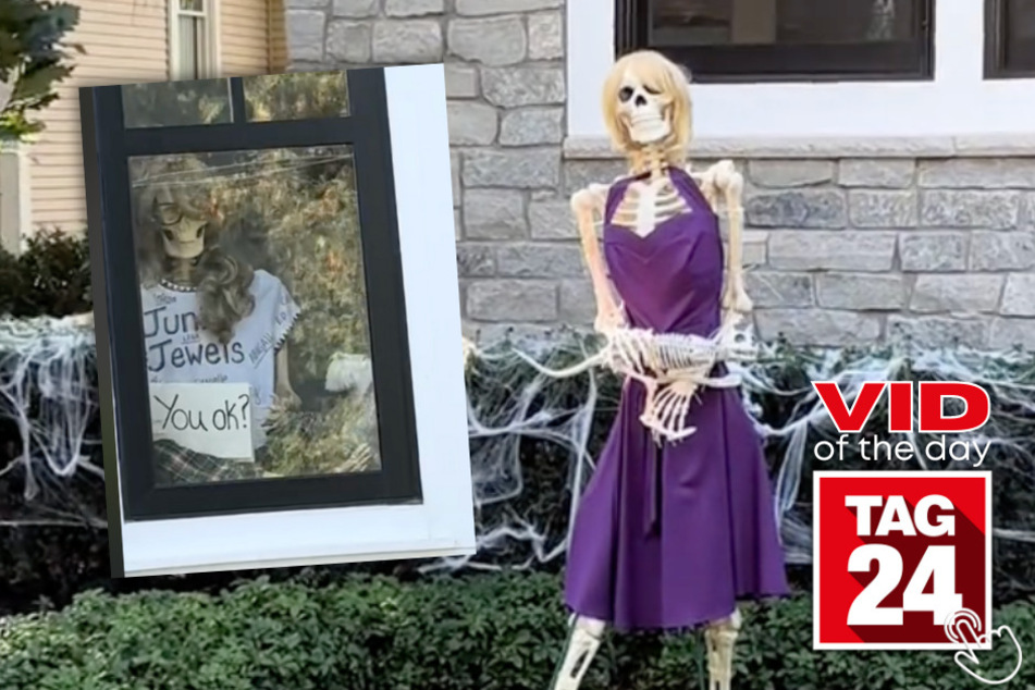 Today's Viral Video of the Day features a Halloween-themed house decorated with skeletons dressed as all of Taylor Swift's eras!