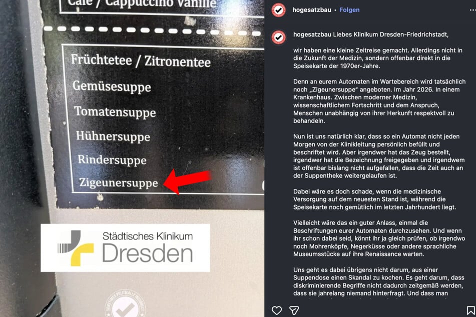 "Zigeunersuppe" im Krankenhaus? Die Social-Media-Seite "Hogesatzbau" findet deutliche Worte.