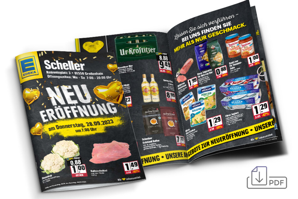 Klicken und Neueröffnungs-Prospekt herunterladen.