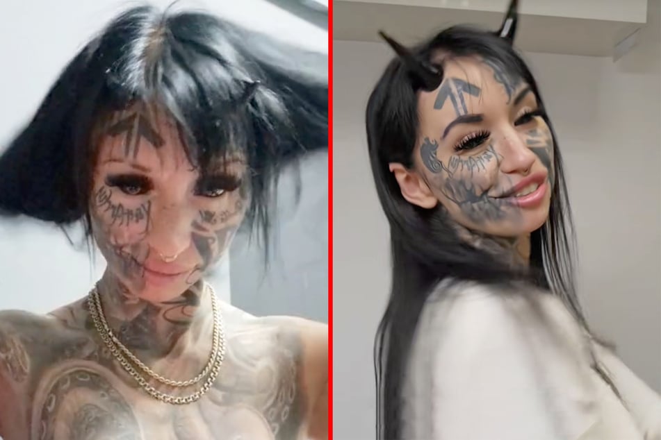 Extreme body modification addict Bojowa Bogini has embedded a pair of radical demon horns into her skull.