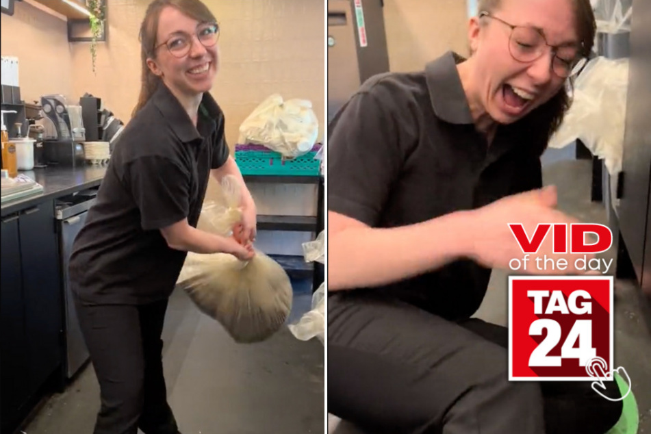 viral videos: Viral Video of the Day for February 28, 2024: Barista takes out the trash – and herself – in hilarious fail