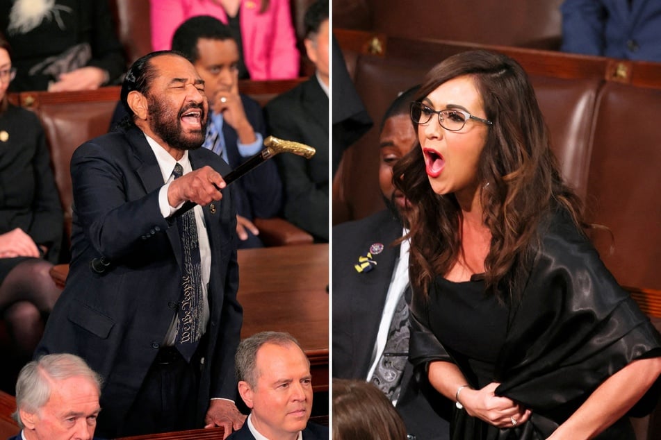 During a recent interview, Congresswoman Lauren Boebert (r.) mocked her colleague Al Green (l.) for protesting during President Donald Trump's State of the Union.