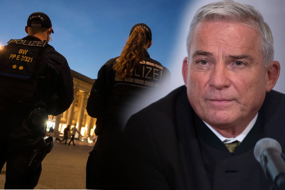 Nach der Randale wurde die Polizeipräsenz verstärkt. Absehbar seien die Krawalle nicht gewesen, so Thomas Strobl (60, rechts). (Montage)