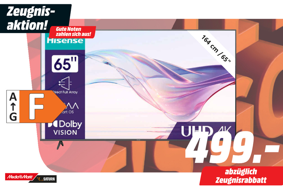 65-Zoll Hisense-Fernseher für 499 Euro.