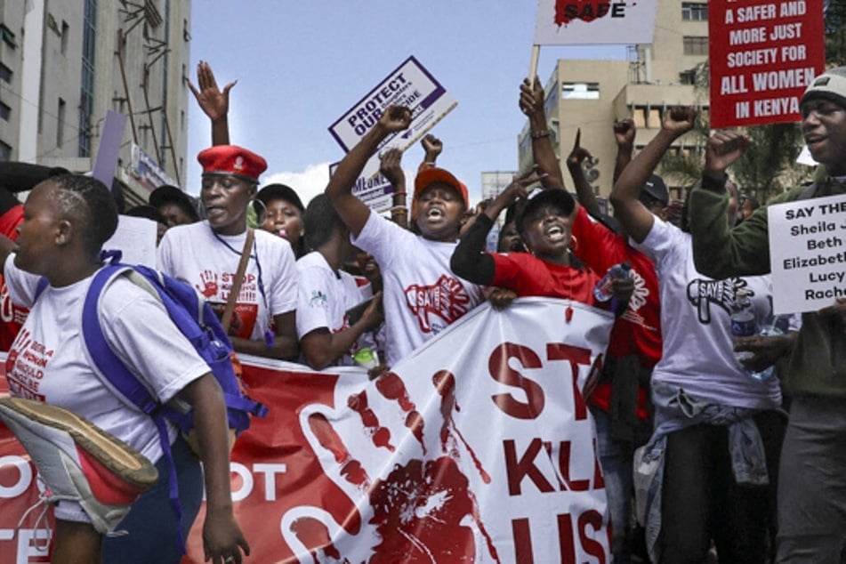 Activists demonstrate in the Central Business District of Nairobi, Kenya, against an alarming rise in murders of young women in January 2024.