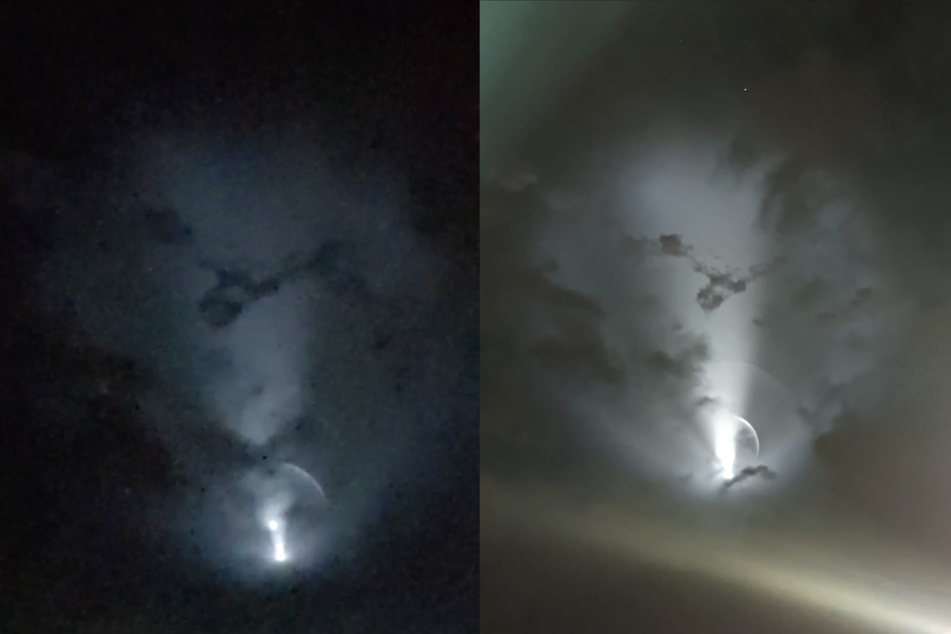 Two photos taken at the Kennedy Space Center launch site by UCF student Rebecca Hall show the Crew-2 mission successfully leaving Earth's atmosphere.