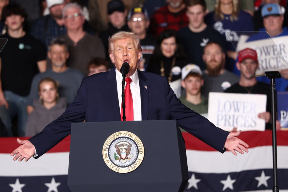 President Donald Trump delivers a speech during a rally in Clive, Iowa, on January 27, 2026.