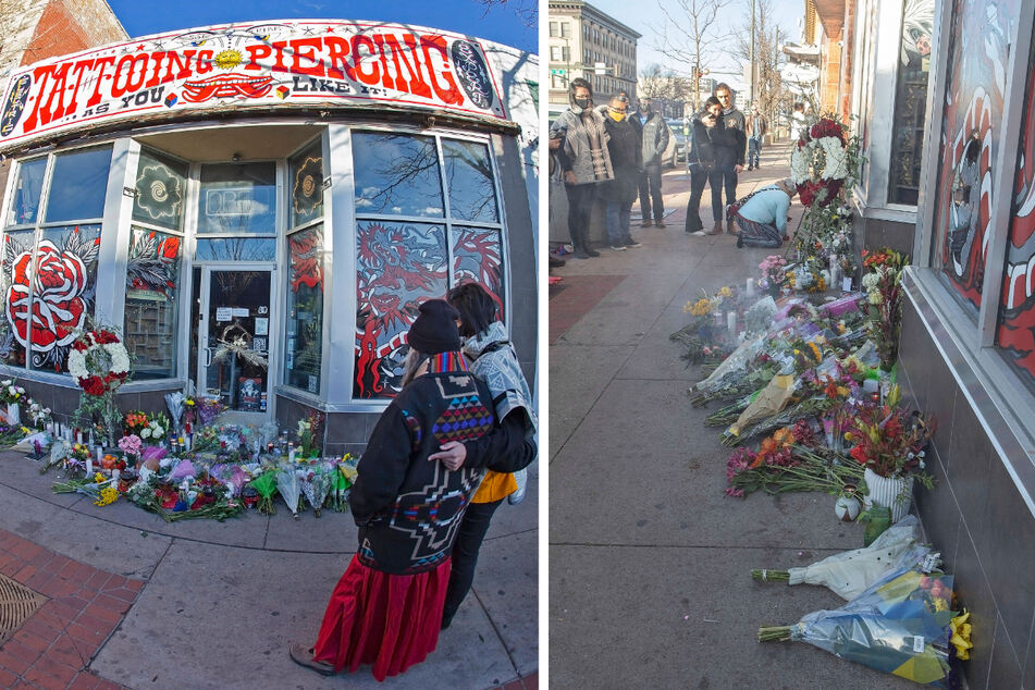 Mourners gathered outside Sol Tribe Tattooing and Piercing in Denver on Tuesday to pay respects to the shop's owner Alicia Cardenas, who was killed.