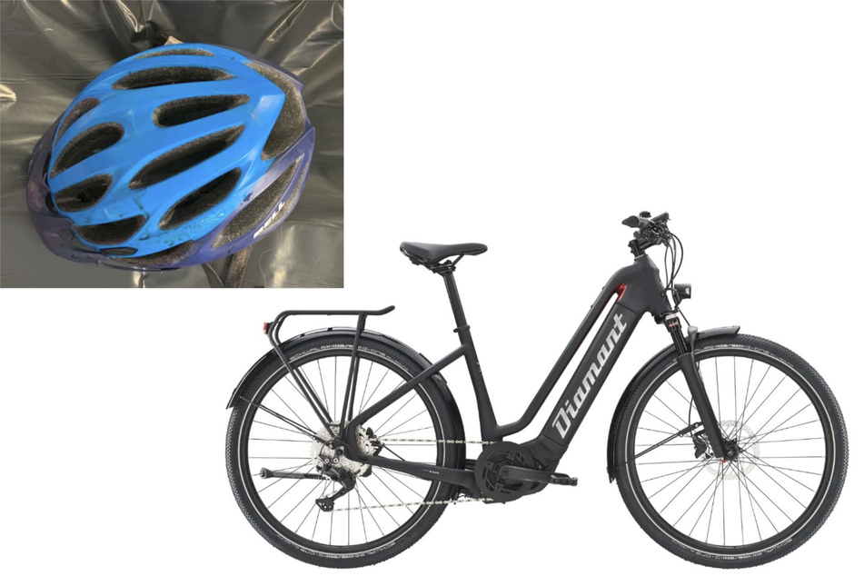 Der Helm und das Fahrrad der Verstorbenen, ein Modell Diamant Zouma Deluxe in tiefschwarz.