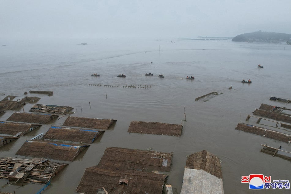 A flood-affected area in North Korea near the border with China, in North Pyongan Province.