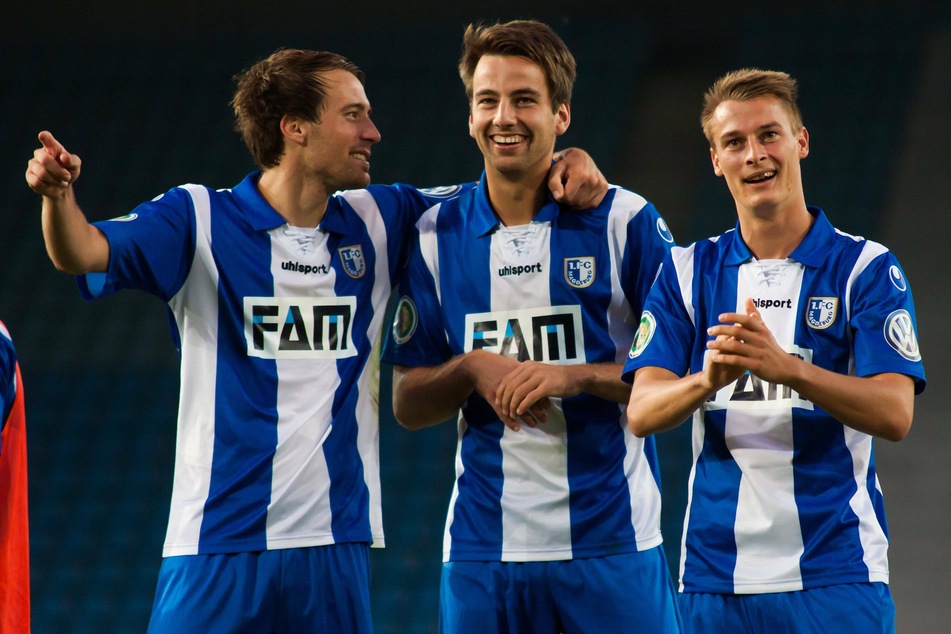 Christian Beck (33, M.) und Matthias Steinborn (32, r.) spielten von 2013 bis 2015 zusammen beim 1. FC Magdeburg. (Archivbild)