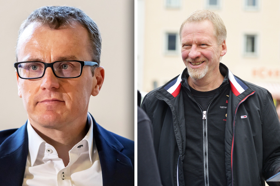 Alexander Krauß (45, CDU, l.) kämpft im Erzgebirgskreis gegen die AfD. Thomas Dietz (54, AfD) aus dem Erzgebirgskreis beim Wahlkampf in Annaberg-Buchholz.