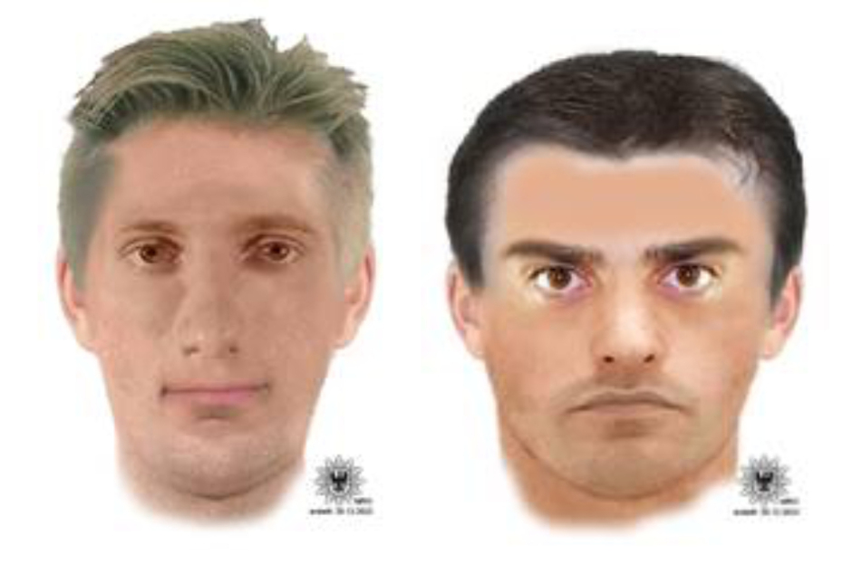 Das linke Phantombild zeigt den Tatverdächtigen 1. Mit dem rechten Phantombild wird der Tatverdächtige 2 gesucht.