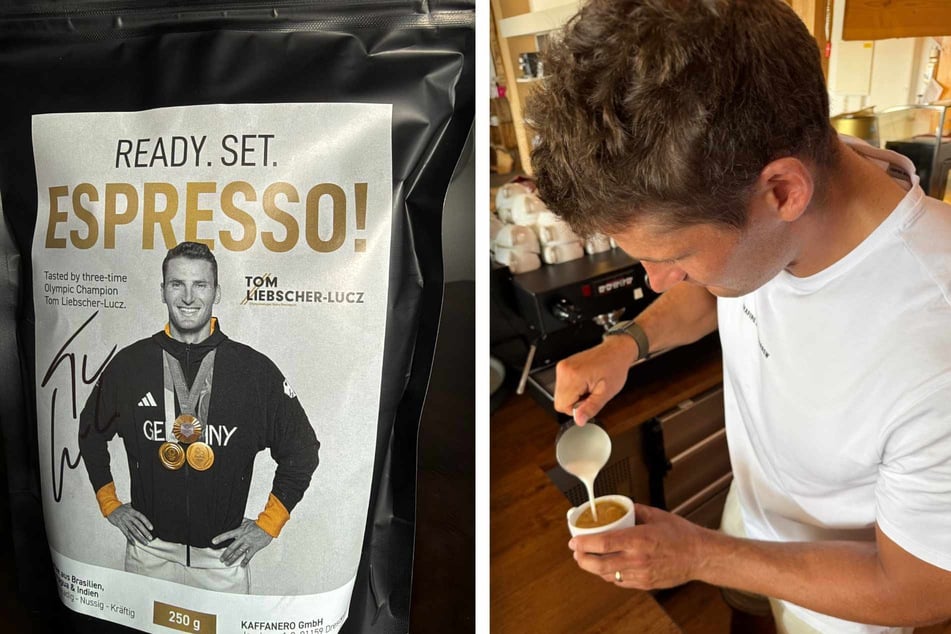 Gut verpackt gibt's bei Kaffanero das schwarze Gold (l.). Mit viel Gefühl gießt Tom Liebscher-Lucz (r.) die Milch selbst in den Kaffee.