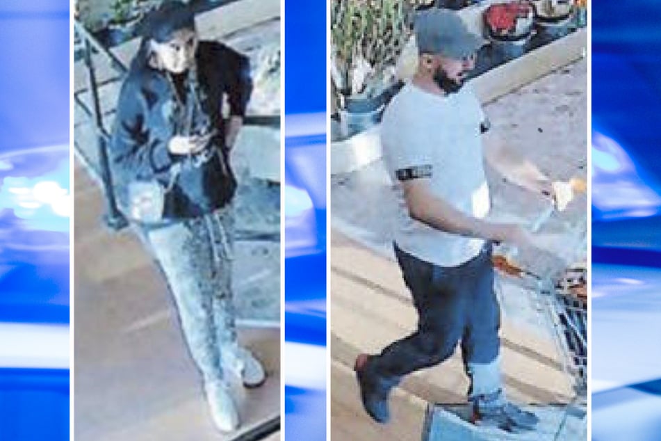 Die Polizei Brandenburg sucht mit diesen Überwachungsaufnahmen nach dem diebischen Duo.