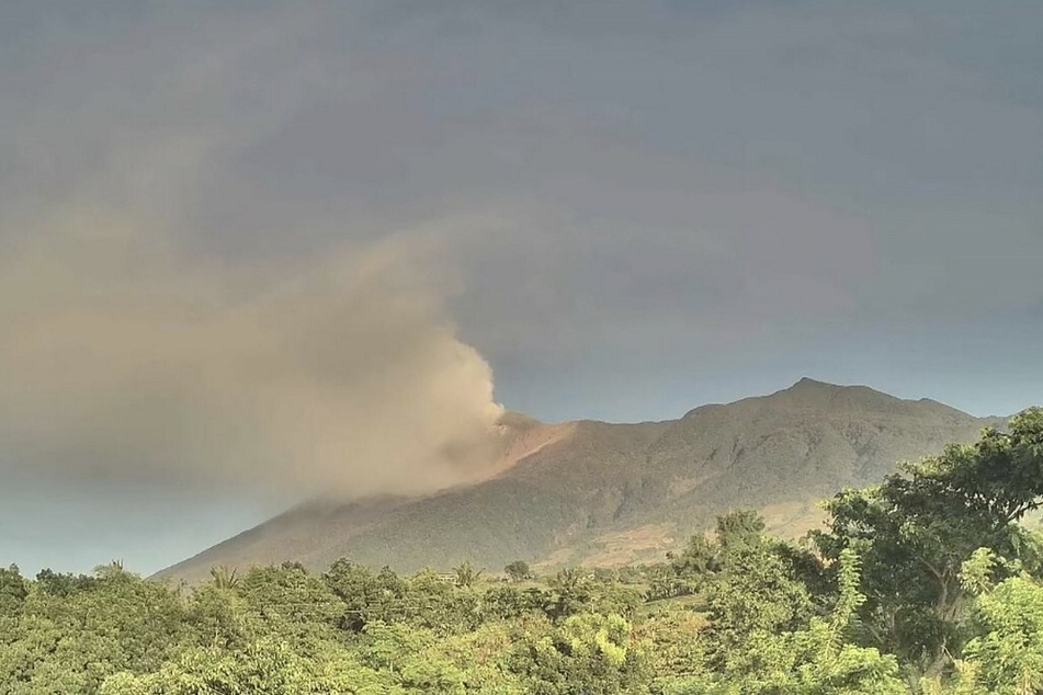 The Kanlaon volcano spewing gas into the air in a screen grab from video footage taken on September 10, 2024.