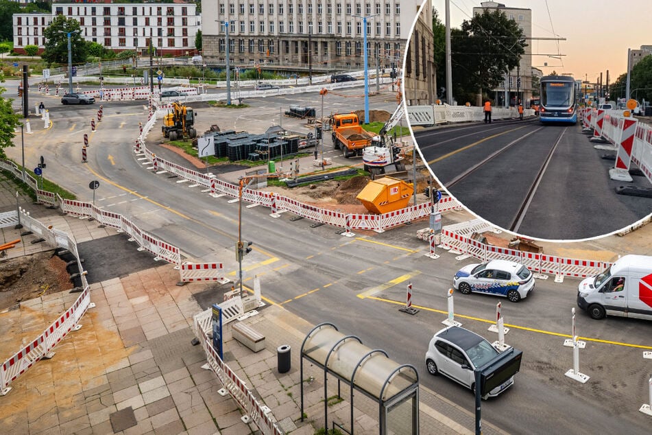 Baustellen Chemnitz: Baustelle am Falkeplatz in Chemnitz: Neue Sperrung, Straßenbahn fährt bald wieder