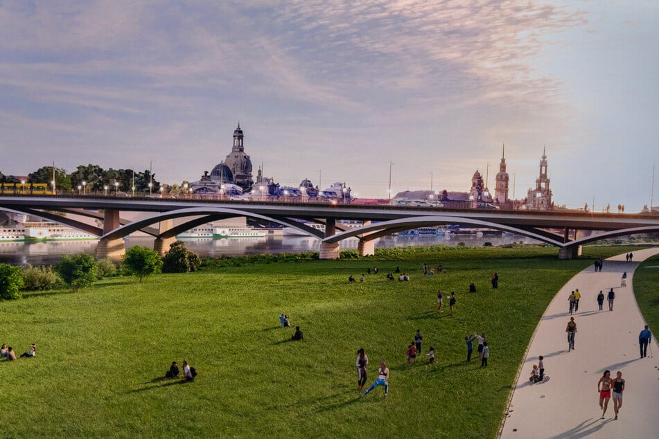 So stellen sich die Planer von FHECOR Deutschland und TSSB Architekten die zukünftige Carolabrücke vor.