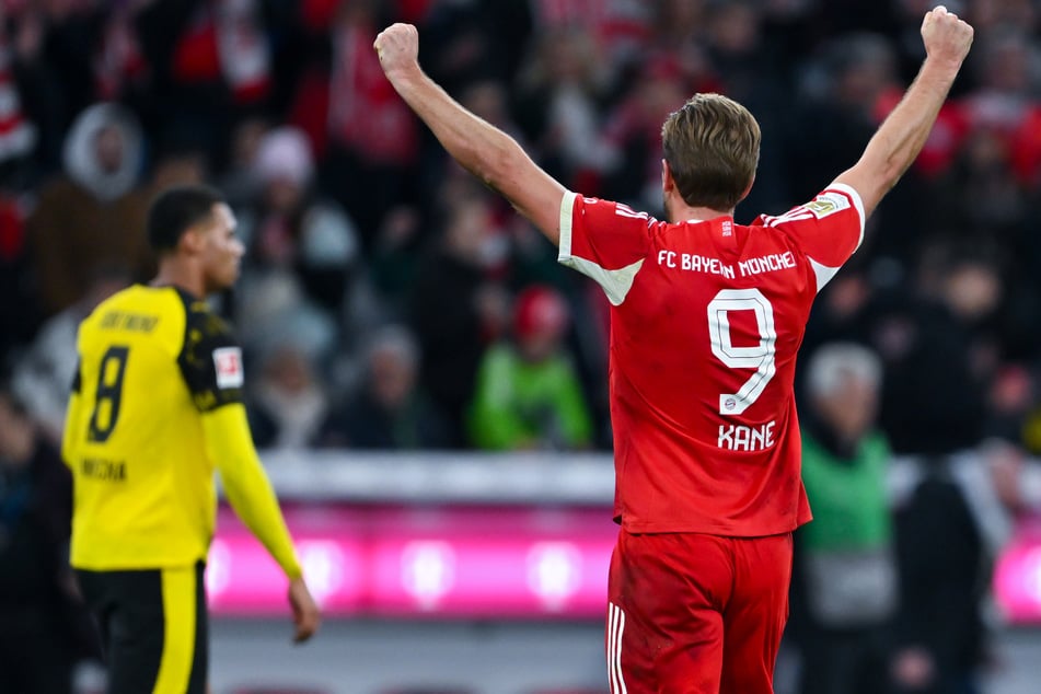 Münchens Führungsspieler Harry Kane (rechts) zeigte im Hinspiel eine starke Leistung und brachte die Bayern gegen Dortmund in Führung.