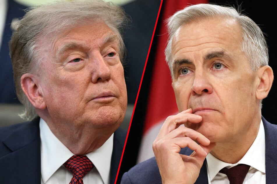 Canadian Prime Minister Mark Carney (r) said his government was exploring "all options" after Trump's latest tariff threat.