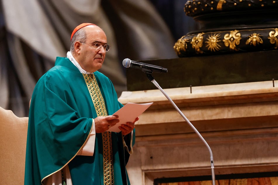 Prefect of the Dicastery for Culture and Education Cardinal Jose Tolentino de Mendonca reads Pope Francis’ homily during the mass for the Jubilee of Artists on February 16, 2025.