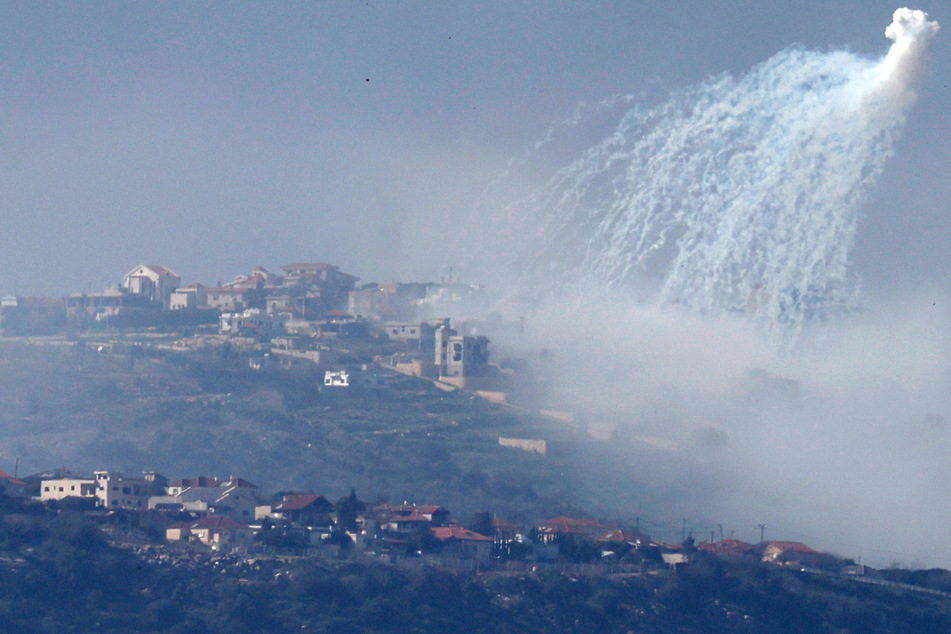 A picture taken from northern Israel, along the border with southern Lebanon on March 4, 2024, shows smoke billowing following Israeli bombardment on the Lebanese village of Markaba.