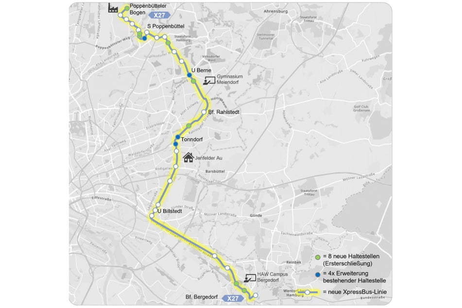 Auf der Linie des X27 werden acht neue Haltestellen errichtet.