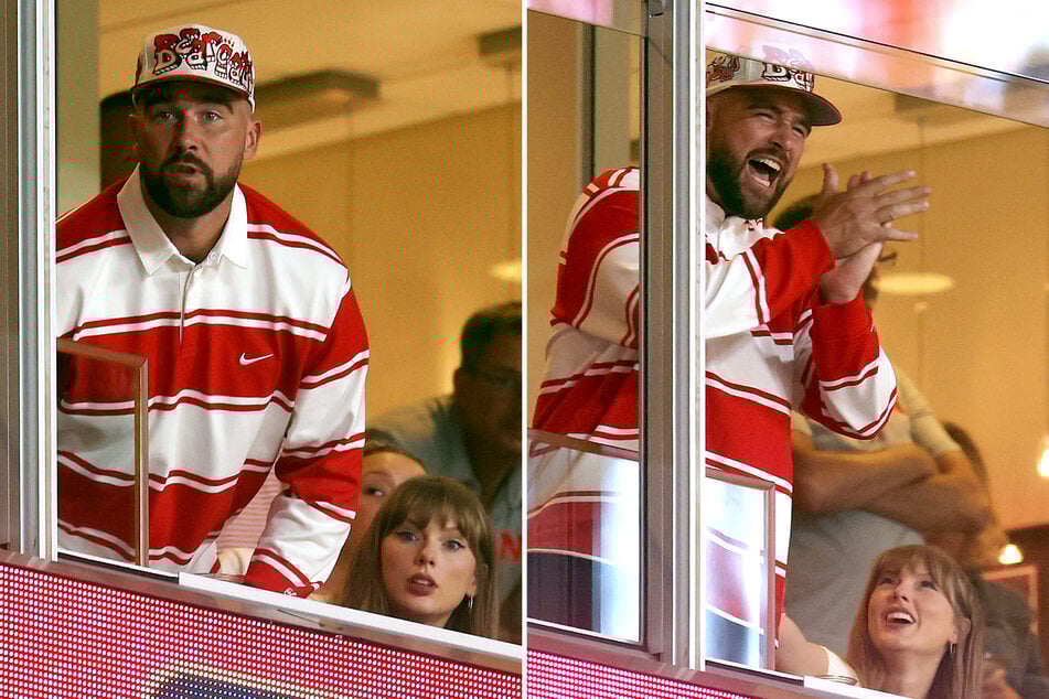 Taylor Swift and Travis Kelce (l.) cheered on the Cincinnati Bearcats on Thursday night at Arrowhead Stadium.