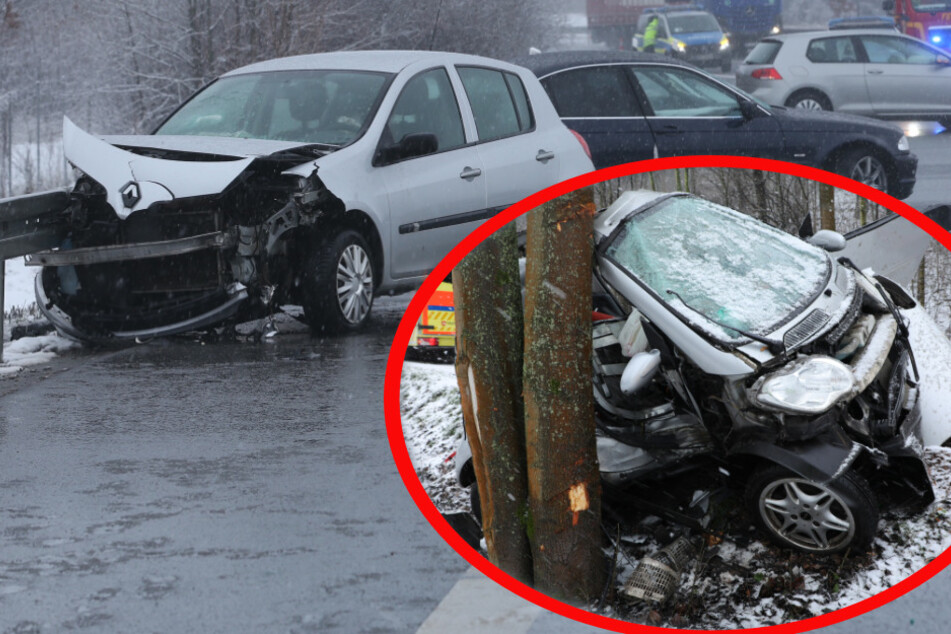 Schnee-Chaos sorgt in Dresden für Unfälle: BMW kracht auf A4 in zwei Kleinwagen, schwerer Crash auf der B6!