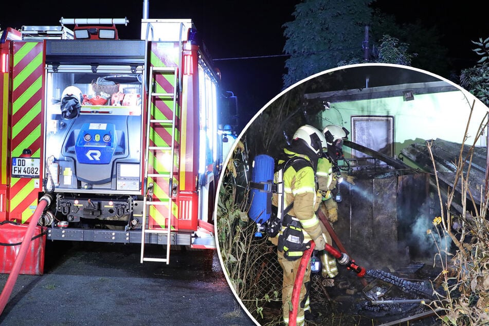 Dresden: Nächtliches Feuer in Gartensparte: Holzverschlag in Flammen