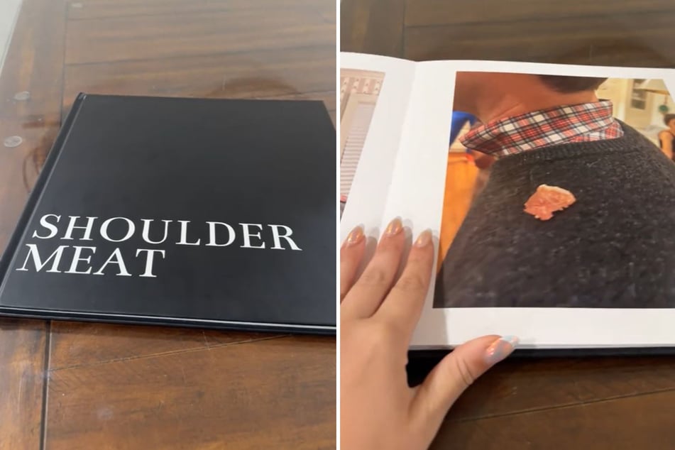 "Shoulder Meat" (dt. Schulter-Fleisch) heißt das ominöse Buch, in dem der Titel Programm ist. Tatsächlich ist auf jedem Foto jemand zu sehen, der ein Stück Fleisch auf der Schulter hat.